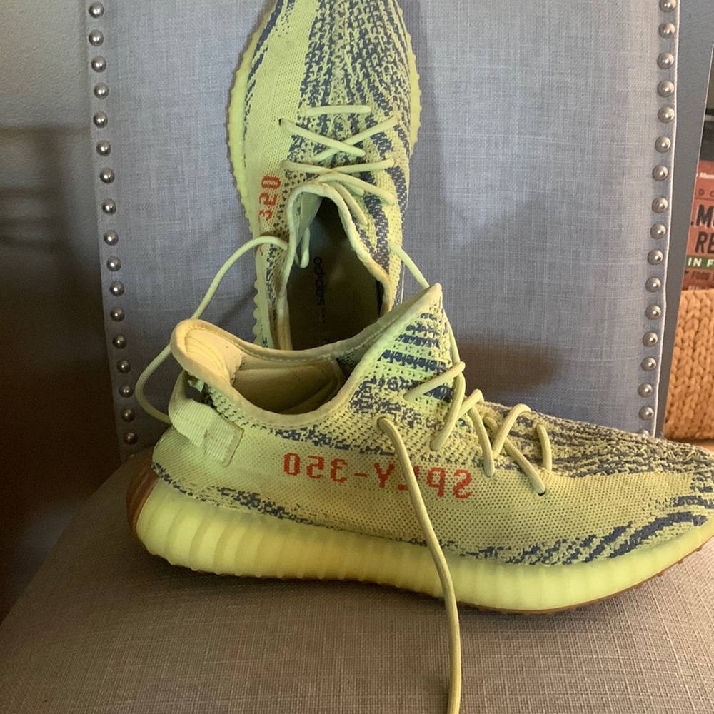 Lime green Adidas Yeezy shoes, 350 Boost 11 1/2 worn a few times